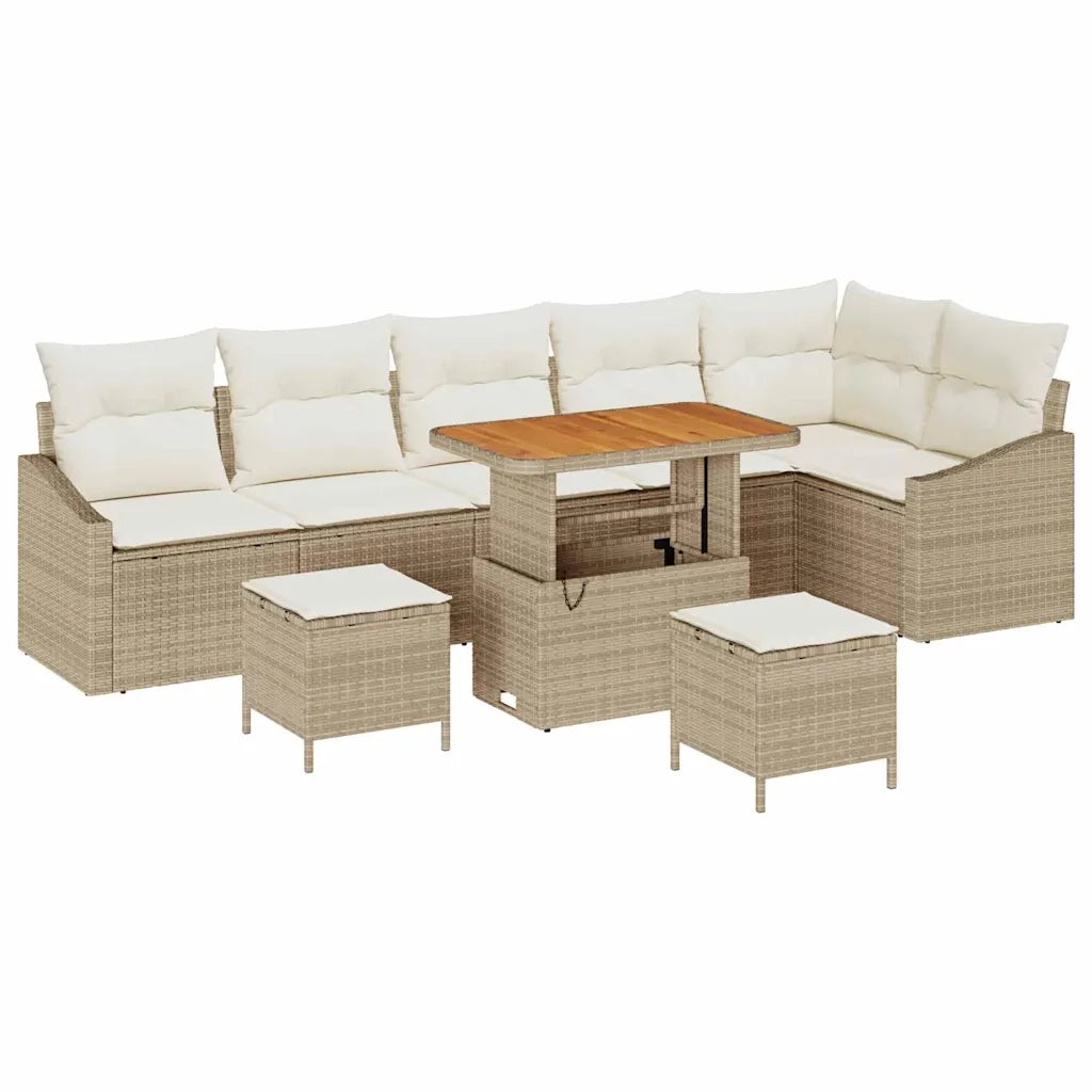 Set Divano da Giardino con cuscino 9 pcs Beige polyrattan 3362676