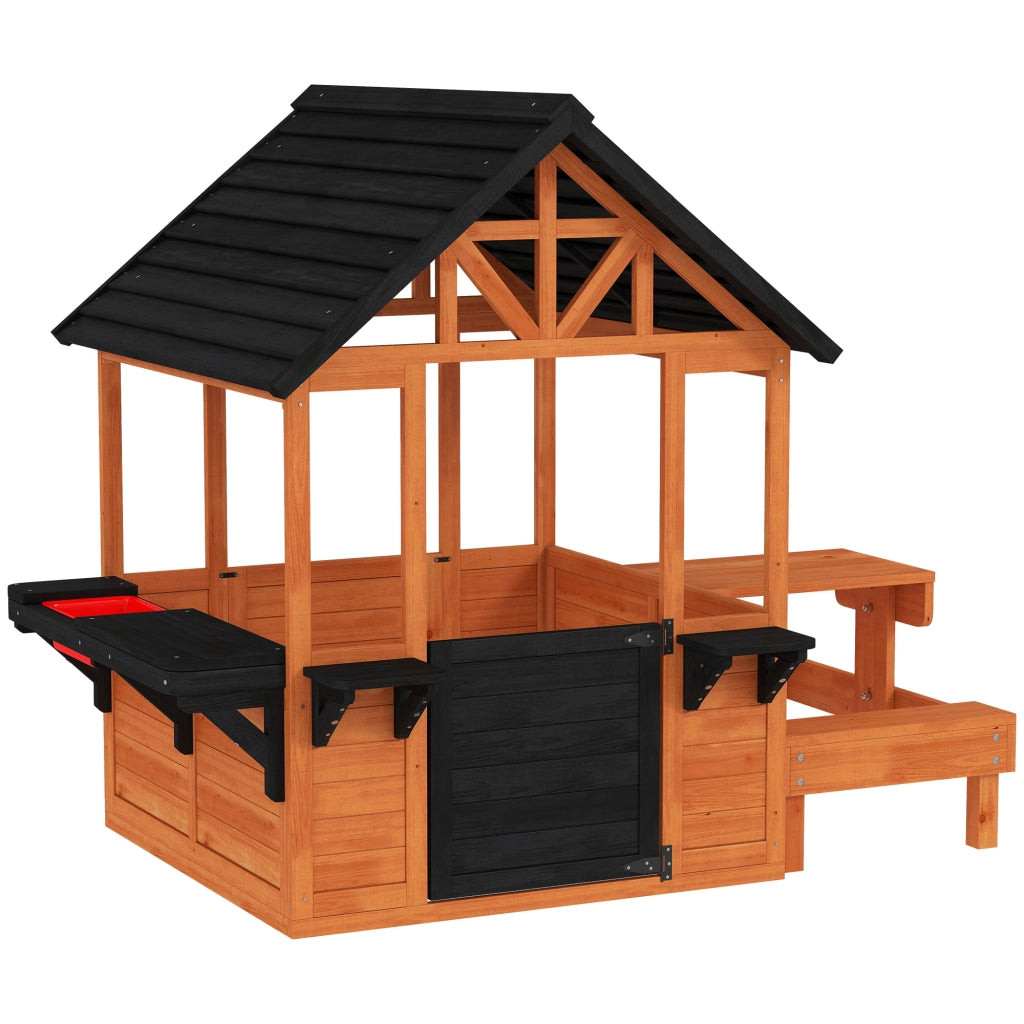 Casetta per bambini in legno con tavolo, panche e fioriere ¨C zephmum ¨C marrone