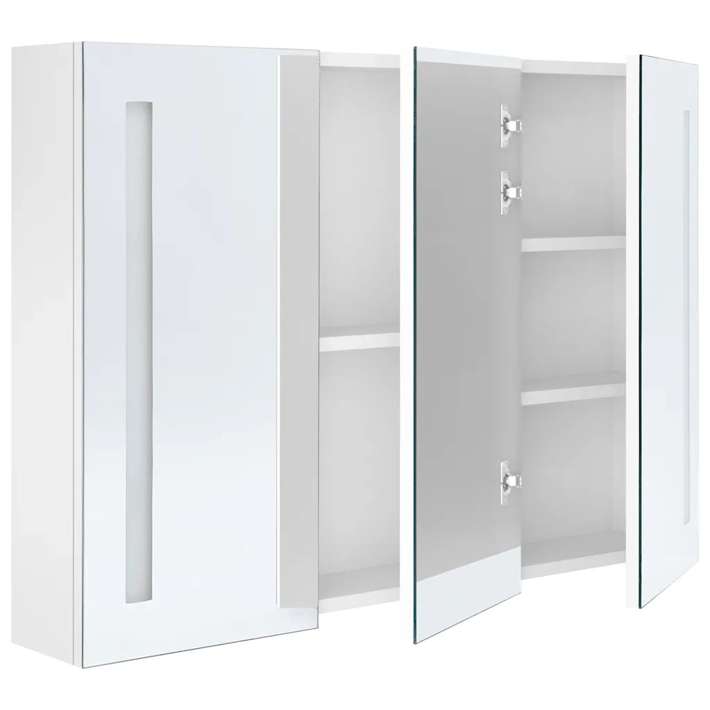 Armadietto Bagno con Specchio e LED Bianco Lucido 89x14x62 cm 326531
