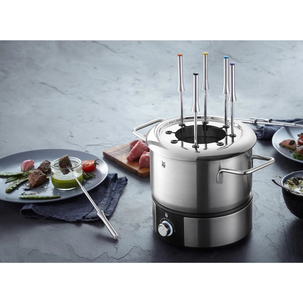 WMF 04.1513.0011 Lono Fonduta Elettrica 1400 W per 8 Persone con Regolazione Temperatura e Forchette Colorate colore Nero