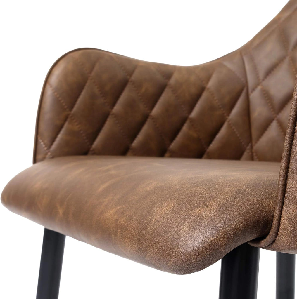 SONGMICS Set di 2 Sedia da Pranzo, Poltroncina, Sedia Imbottita con Braccioli, Rivestimento in PU con Effetto Vintage, per Sala da Pranzo Soggiorno Camera da Letto, Marrone LDC085K02