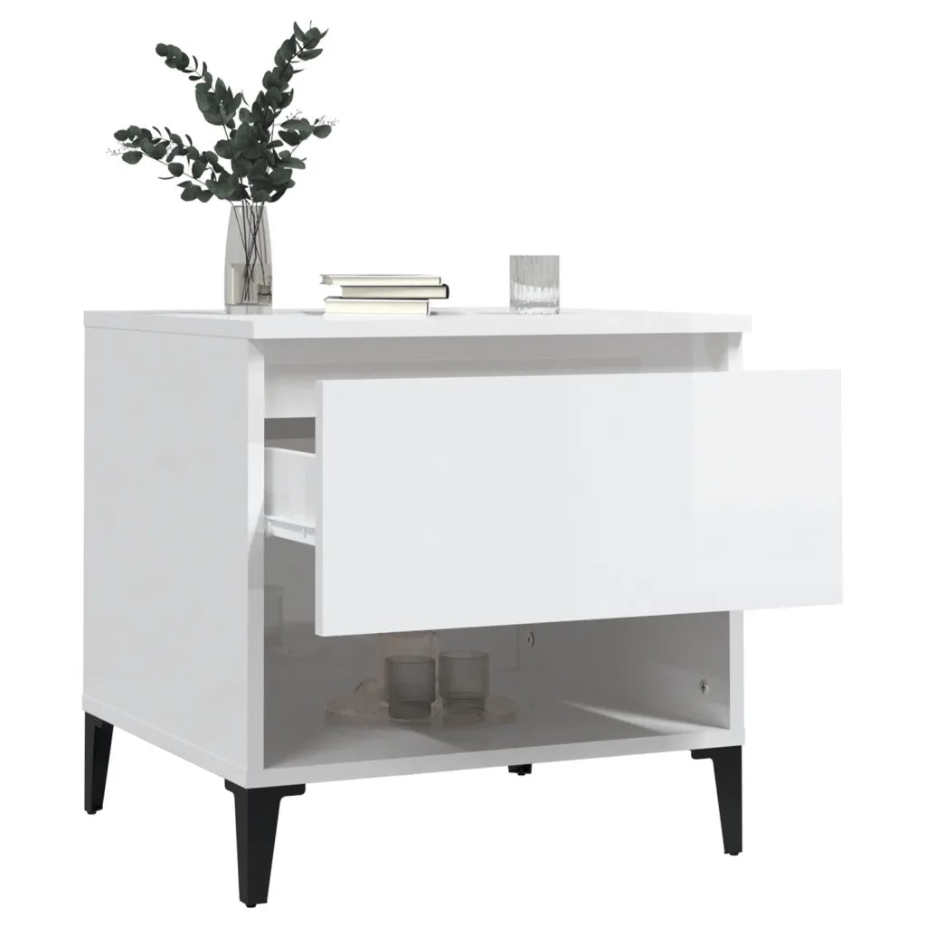 Tavolini 2pz Bianco Lucido 50x46x50 cm in Legno Multistrato 819553