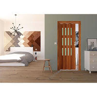Porta a Soffietto da Interno 88,5x214 cm in PVC con Vetro Florance Ciliegio