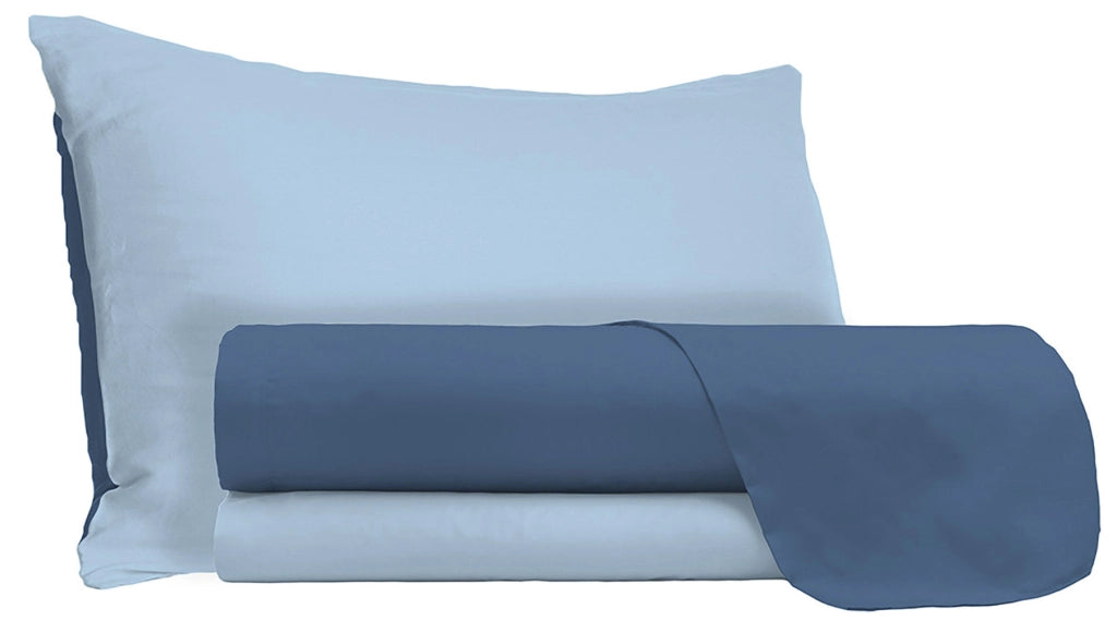 Set Lenzuola Matrimoniale Sopra Sotto e Federe Doubleface Avio/Azzurro