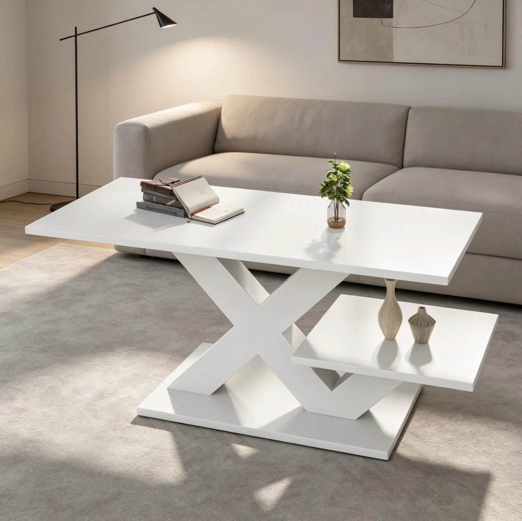 Tavolino da caffè bianco lucido in MDF 100x48x45 cm