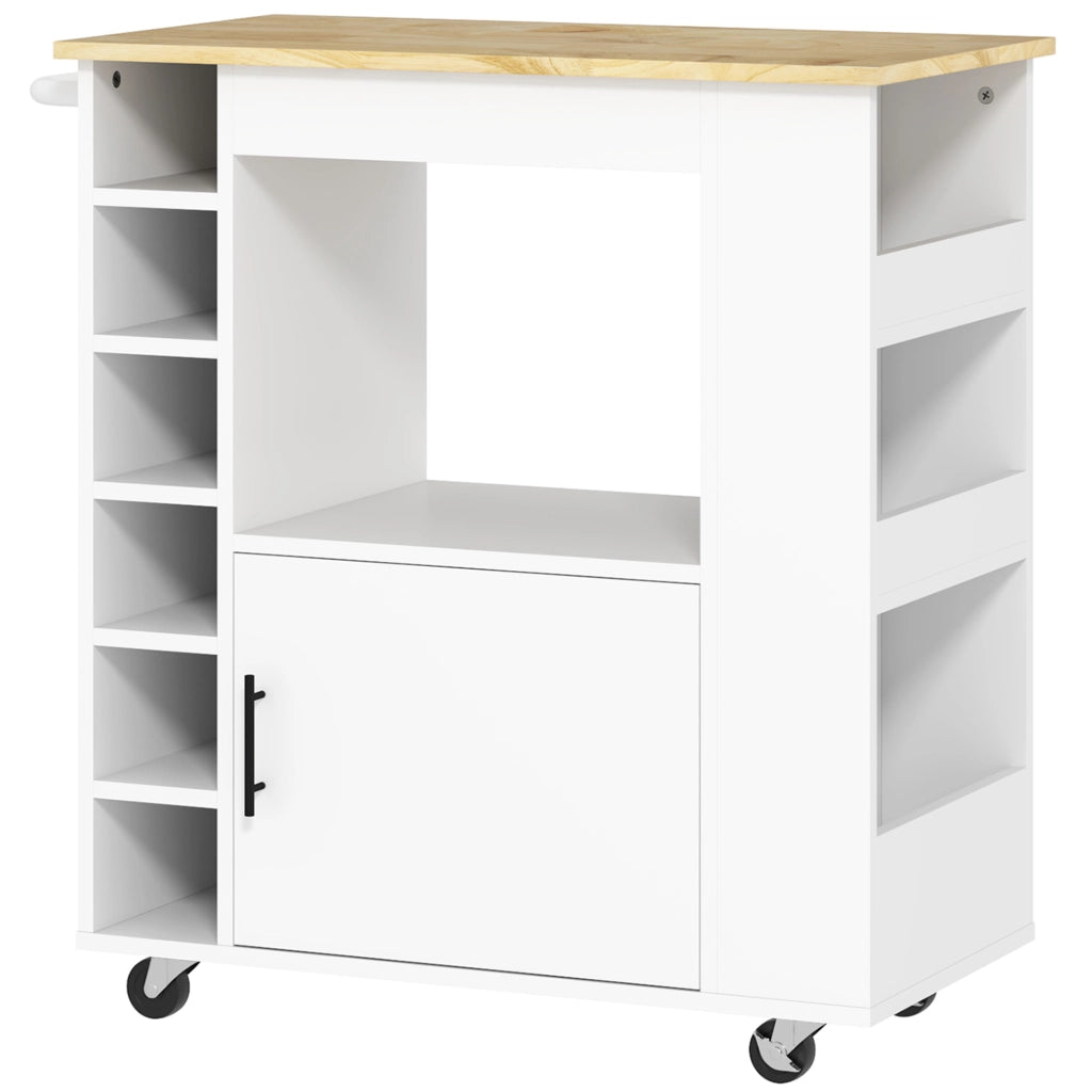 Carrello da Cucina con 1 Anta; 1 Vano Aperto; 3 Ripiani Laterali; 6 Portabottiglie e Portaasciugamani; 83x40x83 cm