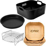 Accessori per forno a microonde e friggitrice ad aria XXL per 64 l - 62 l - 6 l - 8 L - 4 pezzi accessori per friggitrice ad aria con griglia - pannello per pizza - carta da forno - stampo in silicone