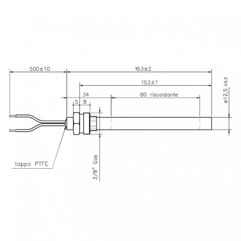 Candeletta Resistenza Accensione D.12,5 - L 163 mm - 330 W, per Stufa a pellet PYROS - NATURALINE - WHITFIELD