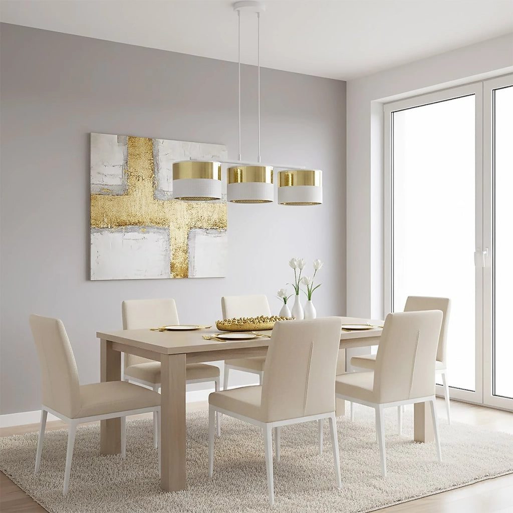 Lampada a sospensione Lux in acciaio bianco e oro
