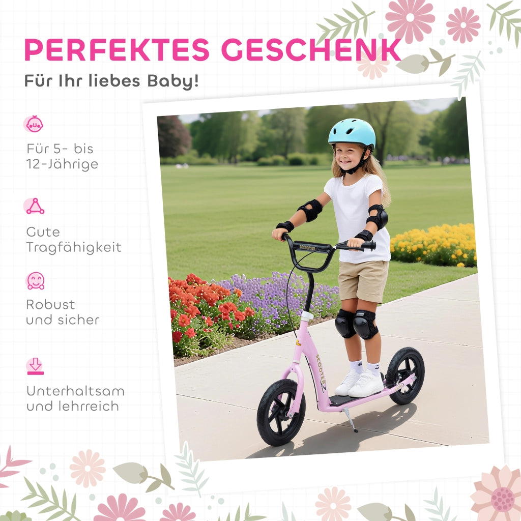Monopattino per Bambini ¨C Xylo ¨C con Freno a Mano, Cavalletto, Ruote 12', Rosa, da 5 Anni