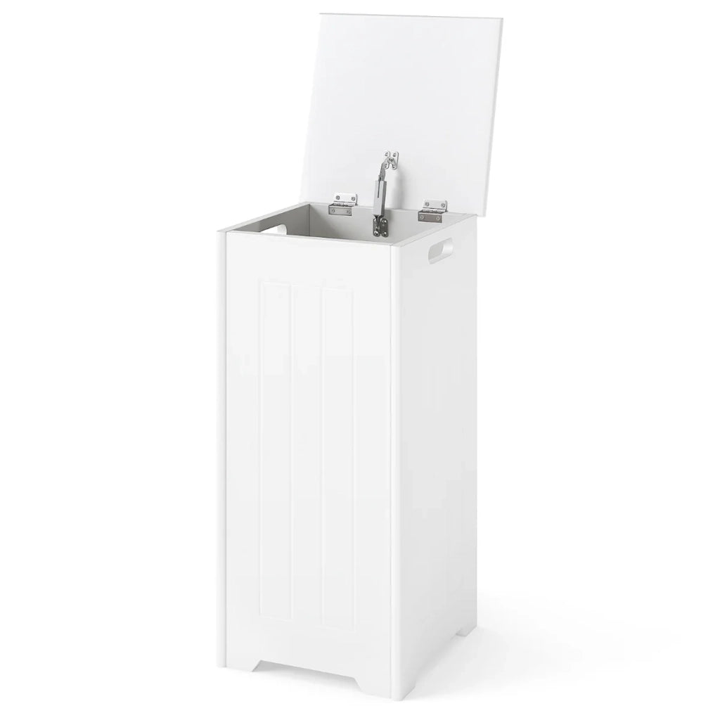 Cesto portabiancheria 30 x 30 x 61 cm con coperchio in metallo pratiche maniglie stile moderno MDF bianco 20_0012967