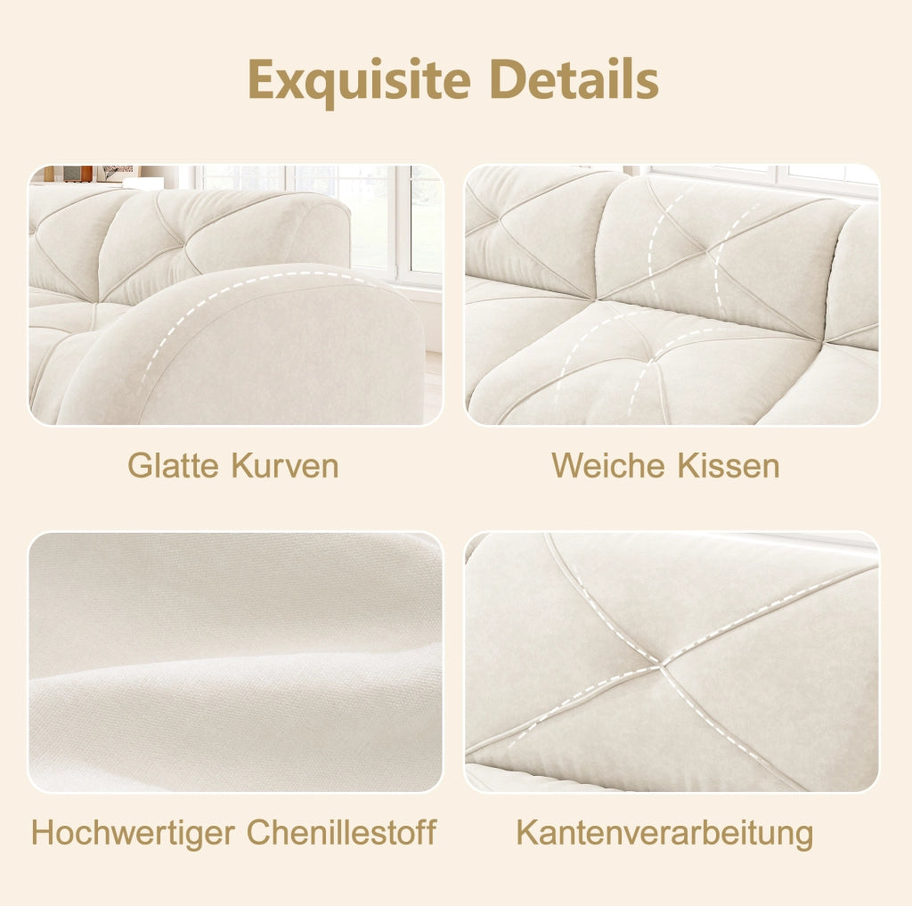 Divano modulare 4 posti senza telaio 358x95x76 cm in chenille beige chiaro
