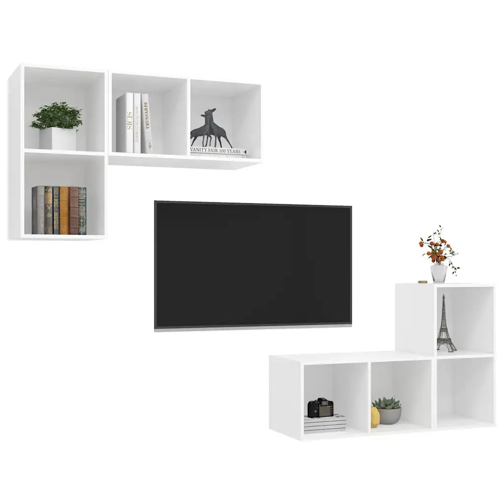 Mobili TV a Parete 4 pz | Armadietto TV | Mobile Porta TV Bianco in Legno Multistrato