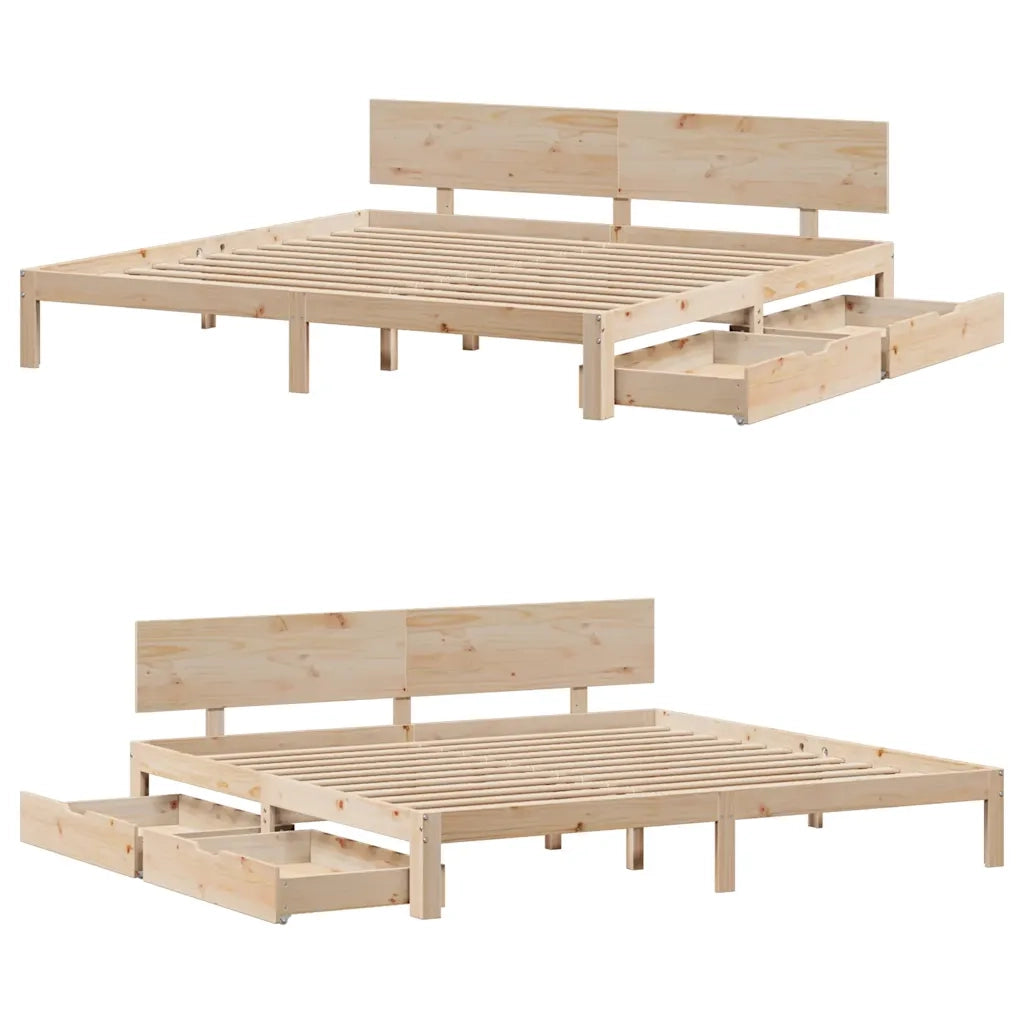Letto matrimoniale | Letto per adulti | Giroletto con Cassetti 200x200 cm in Legno Massello di Pino