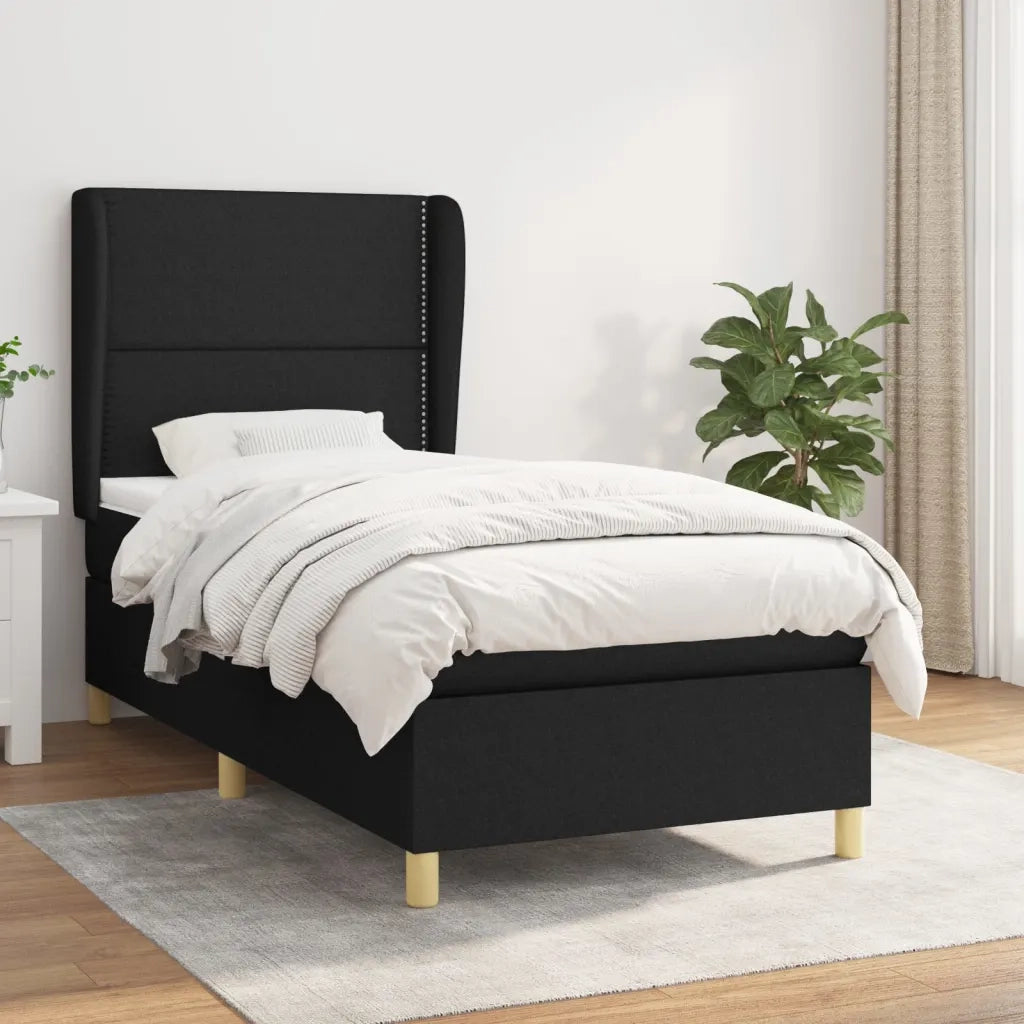 Letto singolo | Letto per adulti | Giroletto a Molle con Materasso Nero 80x200 cm inTessuto