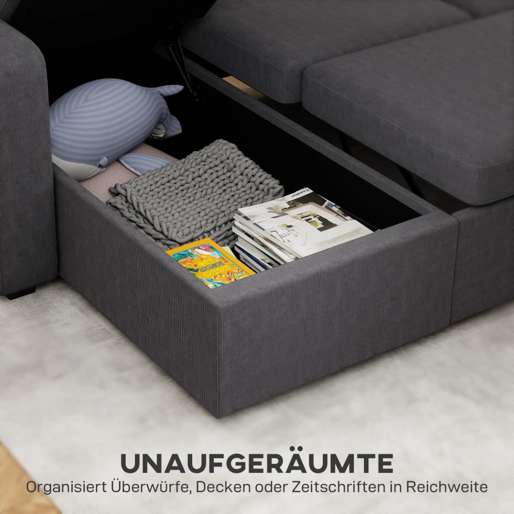 Divano letto angolare con contenitore e cuscini ¨C zephmum ¨C grigio scuro