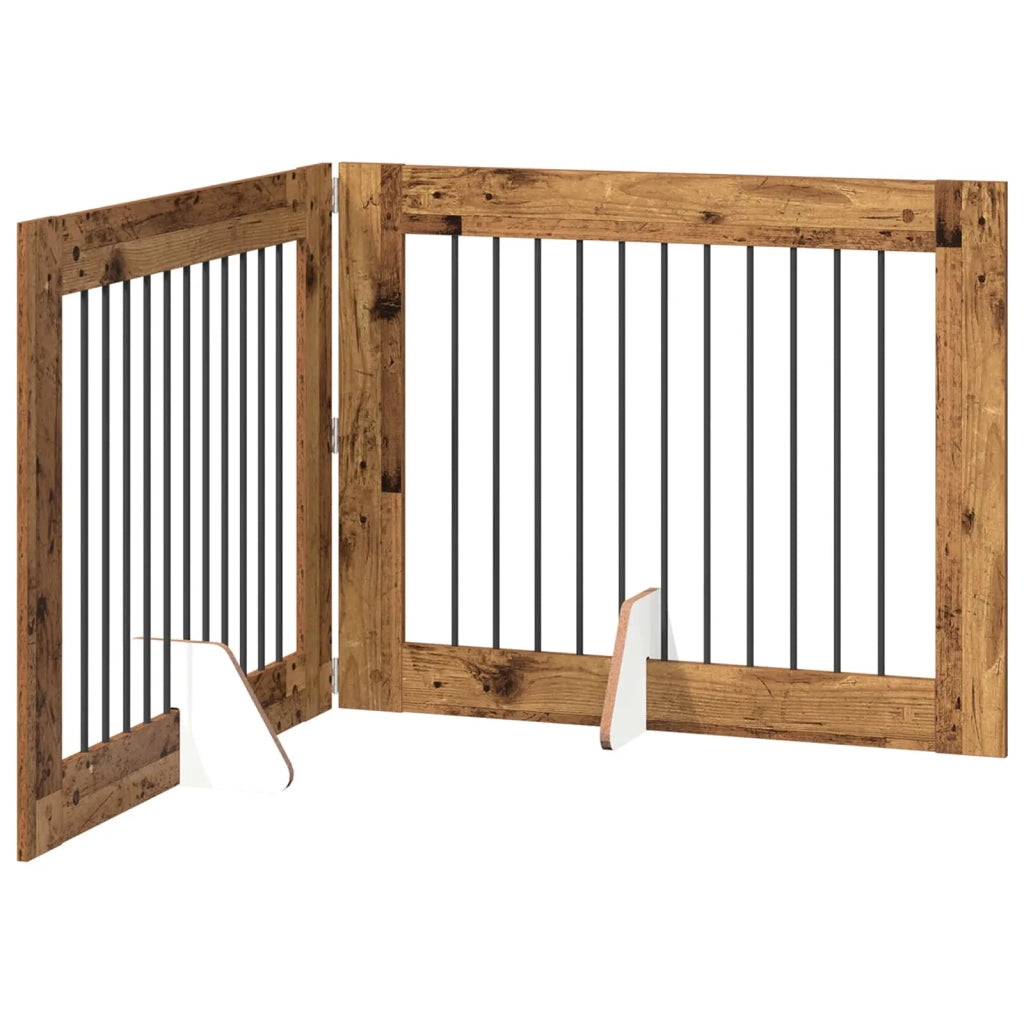 Cancello per cani con supporti 2 pz Legno antico 100 x 80 cm CFW1499095
