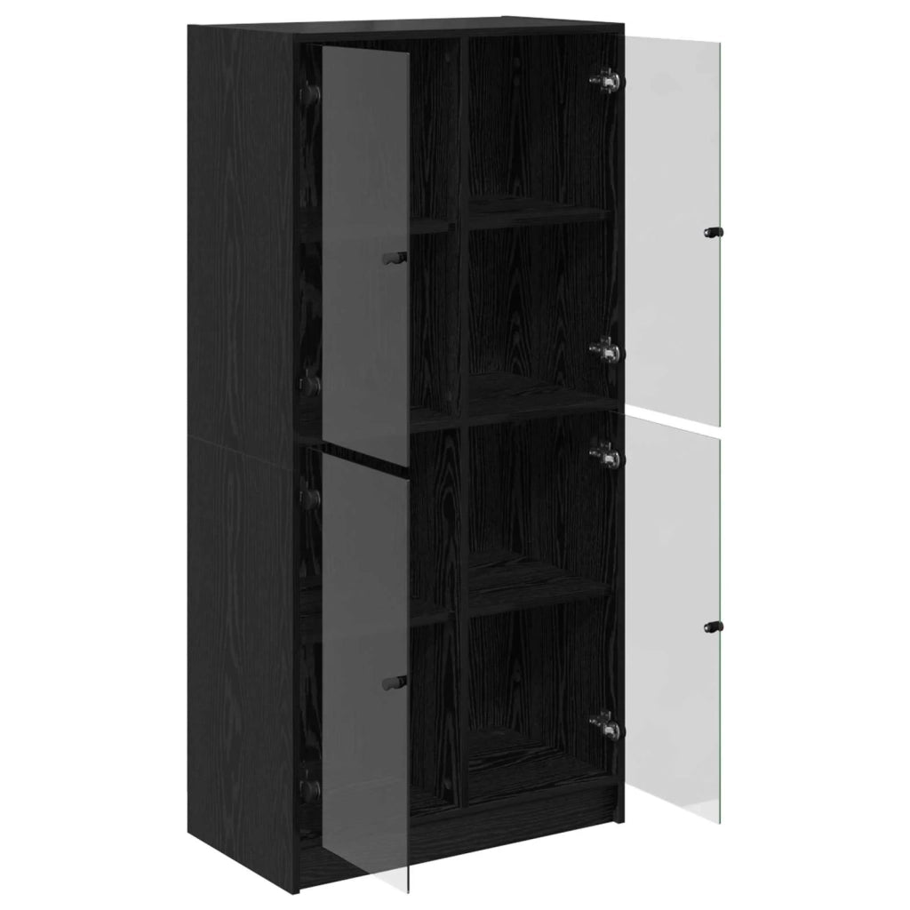 Credenza | Madia | Buffet da pranzo | Armadio da pranzo Rovere Nero 68 x 37 x 142 cm Legno multistrato