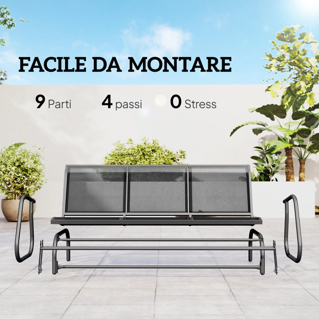 Panchina a Dondolo da Giardino 3 Posti ¨C zephmum ¨C Grigio, Metallo, Tessuto, 147x70x85cm