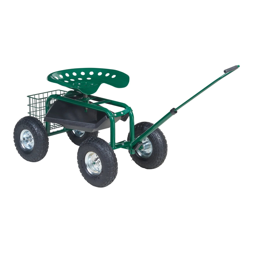 Sgabello da giardino con ruote verde nero argento 80,5 x 45 cm 03_0011104