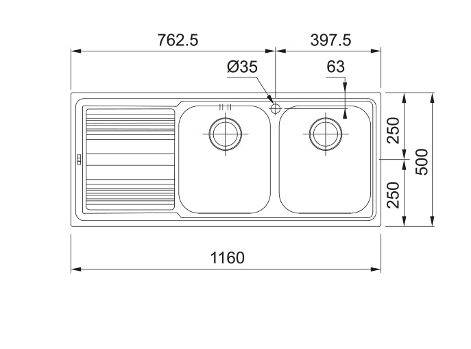 Franke 101.0150.821 lavello per cucina ad incasso modello logica line 2 vasche a destra misura 116x50 cm in acciaio inox