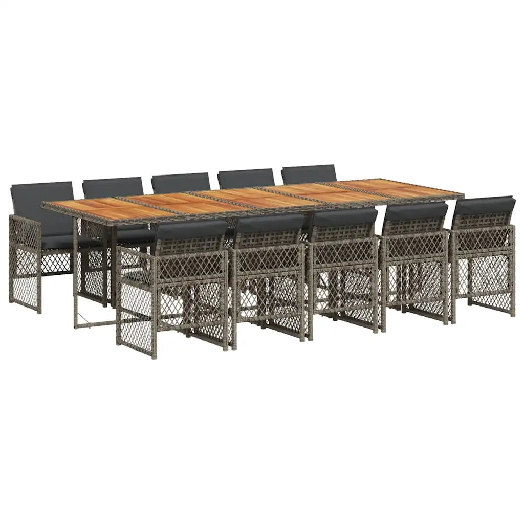 Set da Pranzo da Giardino 11pz con Cuscini in Polyrattan Grigio 3210758
