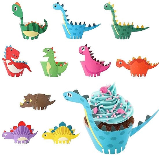 Confezionamento per Cupcake Dinosauri - Decorazione per Torta - Forme per Muffin - Pacchetto per Bambini - Festa di Compleanno - 50 Pezzi