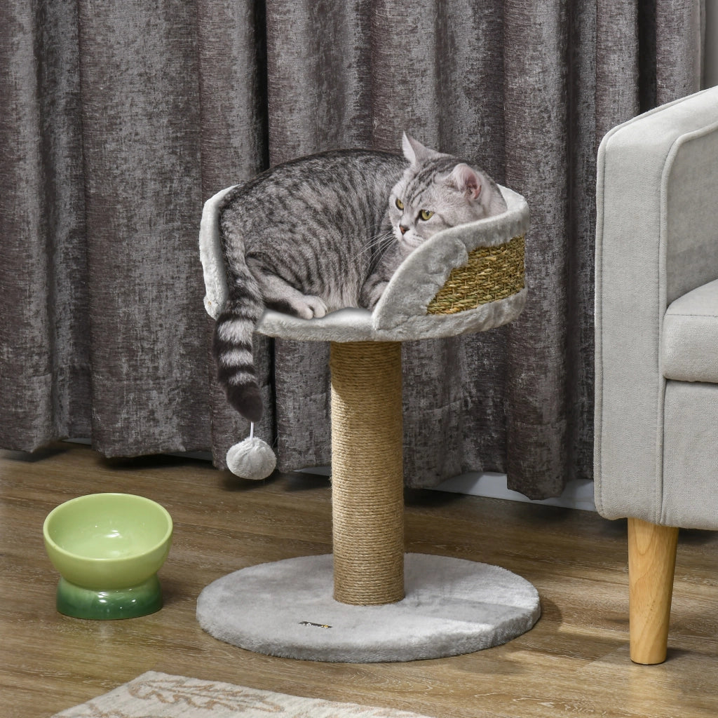Albero tiragraffi per gatti con piattaforma e pompon ¨C zephmum ¨C grigio 40x40x49 cm
