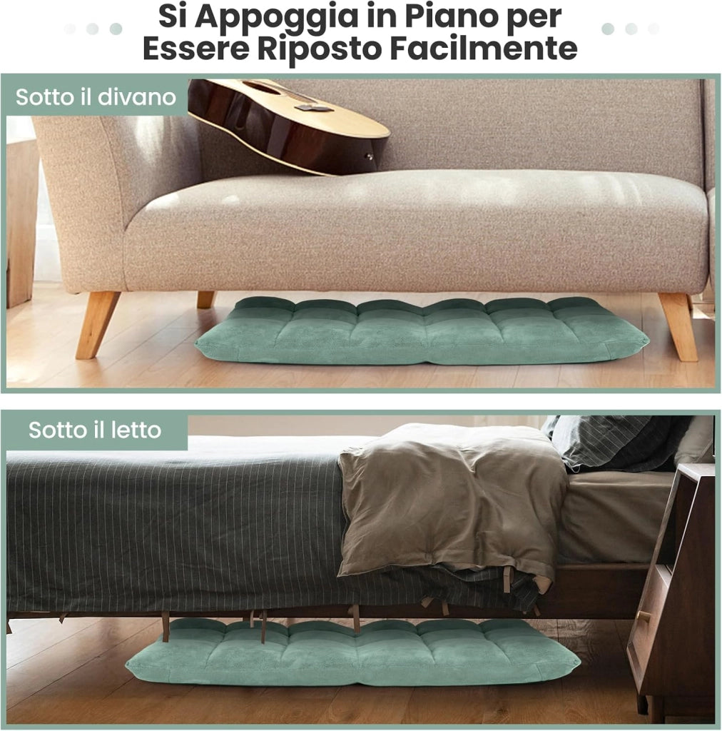 Sedia da Pavimento, Poltrona Imbottita Regolabile in 14 Posizioni 90°-180°, Cuscino da Terra Pighevole Imbottito, Sedia Reclinabile per Relax, Yoga, Lettura (Verde)