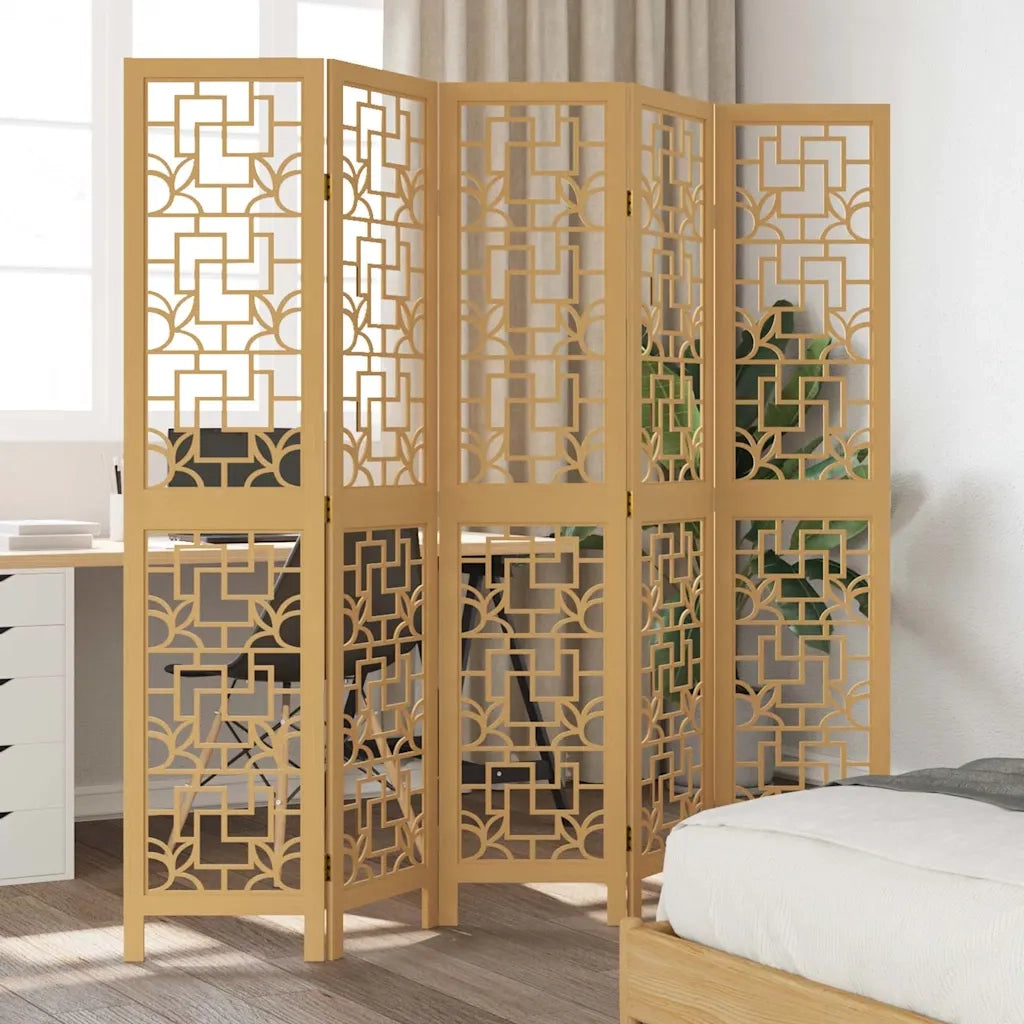 Divisorio Ambienti | Divider per stanze | Paravento 5 Pannelli Marrone Legno Massello Paulownia