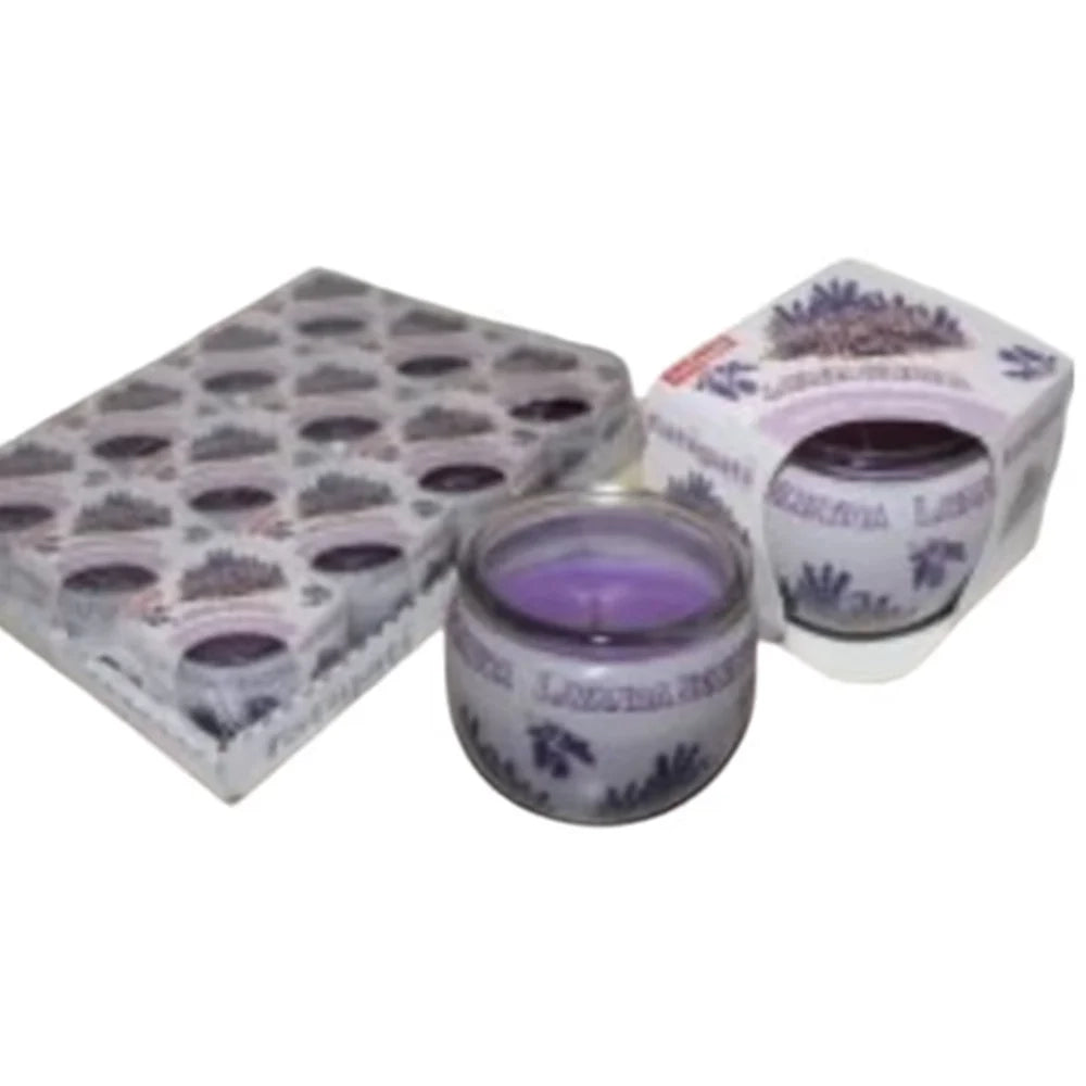 Trade Shop - Set 12pz Candela In Vasetto Vetro Profumo Lavanda Selvatica Ambiente Decorativo 382255 -