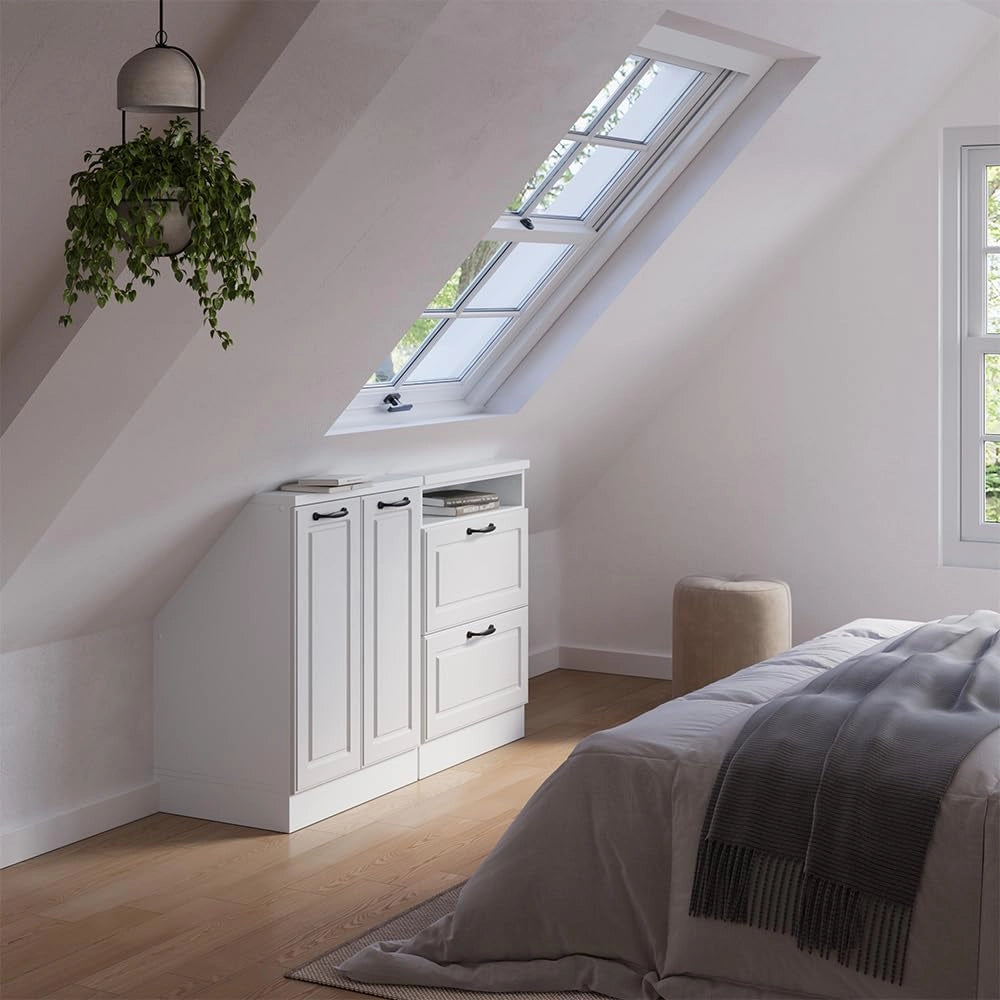 Set di mobili sottotetto Rion, Bianco casa di campagna, Set di 2, adatto per il salvaspazio sotto tetti spioventi