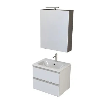 Mobile bagno sospeso 60 cm bianco opaco con lavabo e specchio contenitore Master