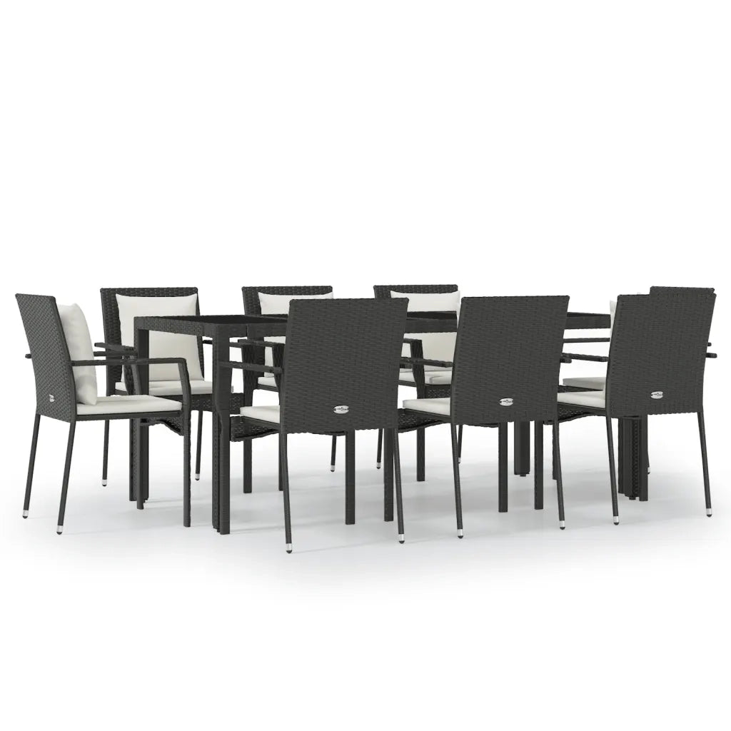 Set da Pranzo da Giardino 9 pz con Cuscini Nero in Polyrattan 3157956
