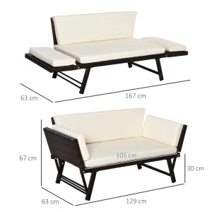 Divano Da Giardino 2 Posti Pieghevole 129 X 63 X 67 Cm Polyrattan Marrone Per Terrazza E Balcone