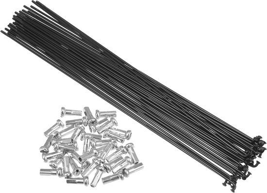 Set di 36 raggi da bicicletta in carbonio acciaio 14 G 242 mm nero con stopper