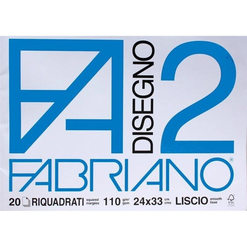 FABRIANO BLOCCO DISEGNO F2 24X33CM LISCIO CON RIQUADRO 20 FOGLI