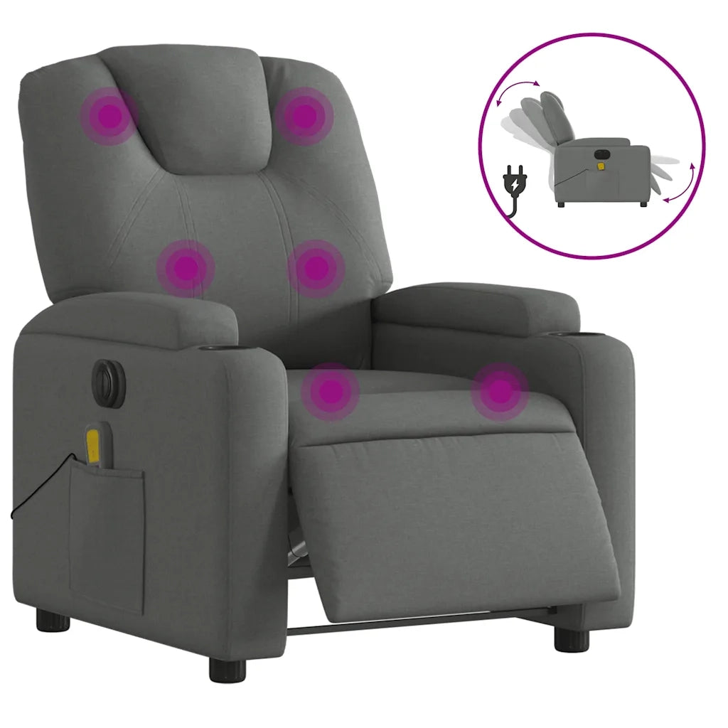 Divano Sedia-Poltrona Reclinabile Massaggio Elettrica Grigio Scuro Tessuto 477995