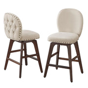 Set di 2 sgabelli da bar girevoli con schienale e gambe in legno seduta in tessuto ciniglia altezza seduta 665 cm per isola cucina beige 12_0007988