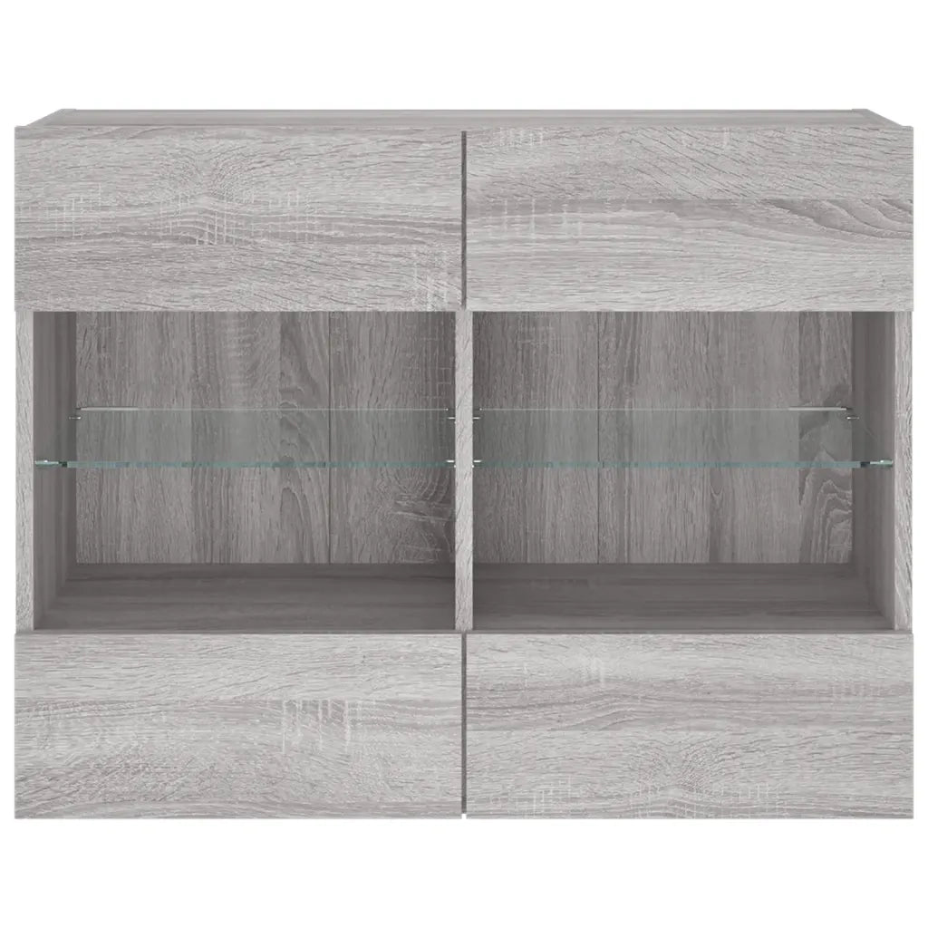 Mobile TV a Parete con Luci LED-Mobile TV a Muro Grigio Sonoma 78,5x30x60,5 cm