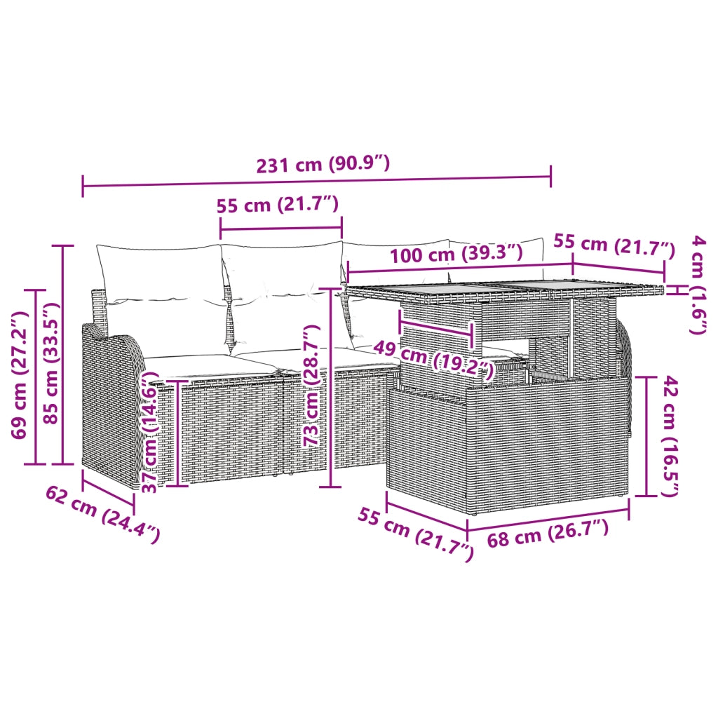 Set di divani da giardino  5 pezzi con cuscini Grigio in rattan sintetico Acacia