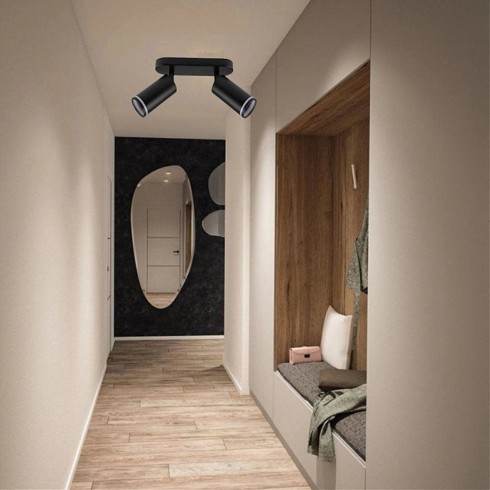 Trade Shop - Applique Plafoniera Orientabile Da Soffitto Parete 2 Diffusori Lampada Gu10 Ts-2 - Nero