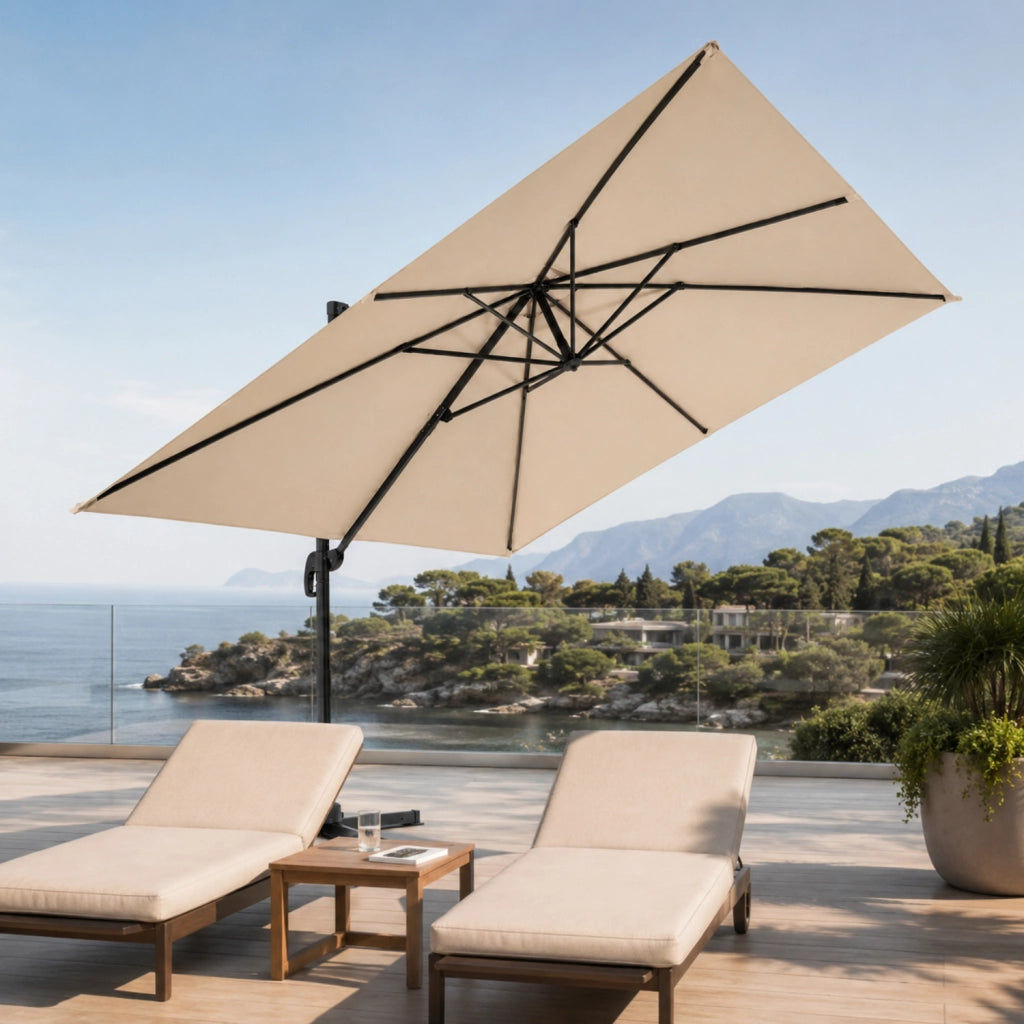 Ombrellone 3x3 Metri Con Palo Laterale In Acciaio E Base A Croce Struttura Rinforzata Copertura In Poliestere Quadrato Per Terrazza Patio Zona Piscina E Spazi Outdoor 300 x 300 x 273 Cm Tortora