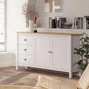Credenza Misti bianco e rovere con 2 ante e 3 cassetti in legno massiccio 150x40x80H