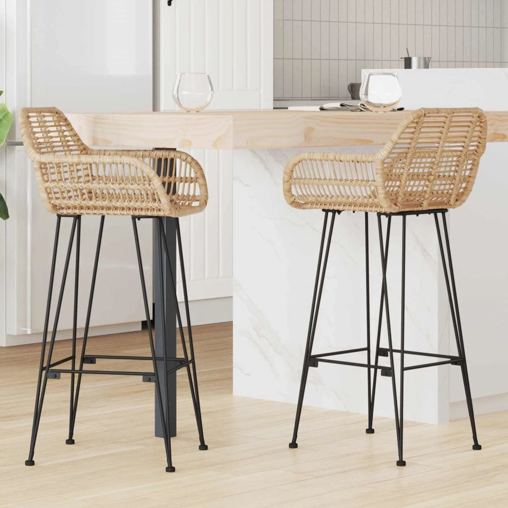 Sedia da Bar 2 pcs Naturale 55 x 52 x 105 cm Rattan e Ferro 42011553