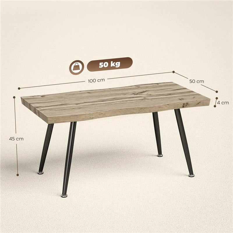 TAVOLINO DA CAFFÈ STILE NORDICO CON PIEDINI REGOLABILI, IN LEGNO E ACCIAIO, 100X50X45 CM, NERO E ROVERE