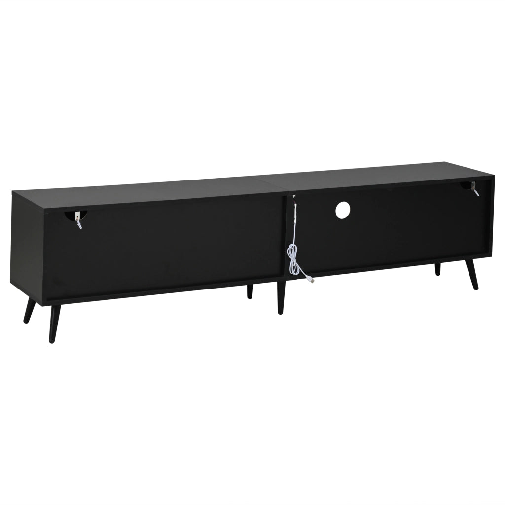 Mobile TV LED con Vetro Temperato ¨C MINIMAL ¨C Nero/Naturale, 175x31x43.5 cm, 6 Gambe, per 75 Pollici