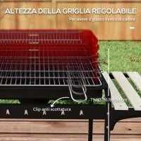 Barbecue a Carbonella con Griglia Regolabile e 3 Ripiani in Metallo Legno, 103x47x95 cm, Rosso
