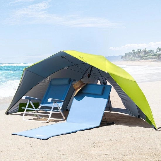 Parasole da spiaggia con finestra e protezione dal vento - tessuto in poliestere UV-resistente - verde