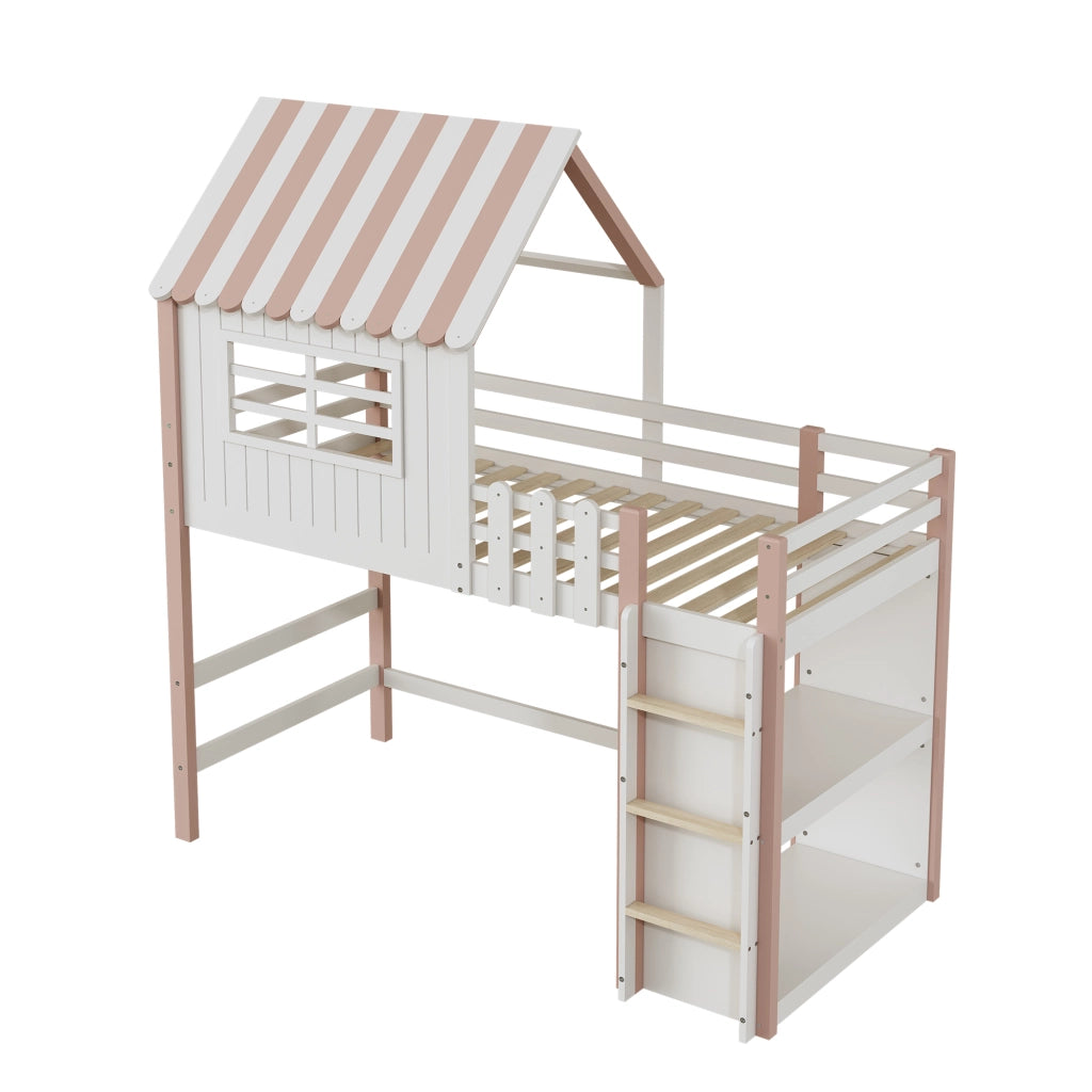 Letto a castello rosa in legno massello con funzione letto alto e basso 90x200 cm